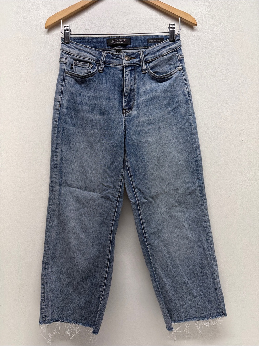 Judy Blue Jeans Wide Leg Cropped Cotton Denim Pant Raw Hem Mid Rise Blue Size 26 - Picture 3 of 11